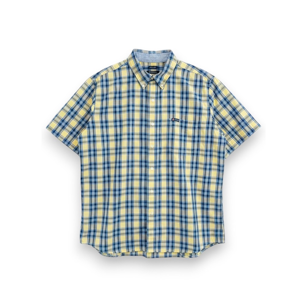 Chaps‎ Plaid Button Down Shirt Mens XL Yellow Blue Short Sleeve Casual Preppy